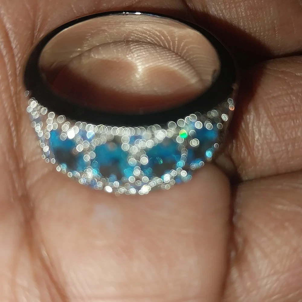 Elegant Blue Gemstone Silvery Chunky Ring Sz 8